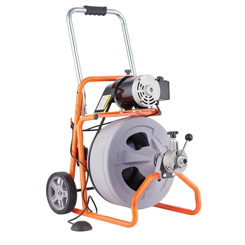 VEVOR Drain Cleaner Machine 75FT x 1/2 Inch Auto Feed with Wheels & 8 Cutters