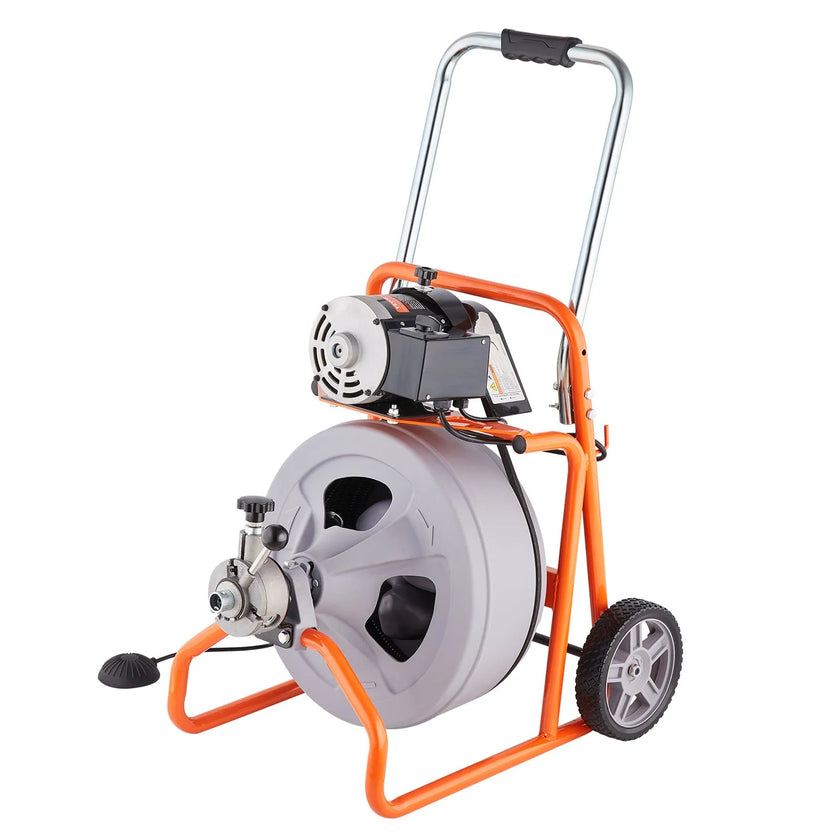 VEVOR Drain Cleaner Machine 75FT x 1/2 Inch Auto Feed with Wheels & 8 Cutters