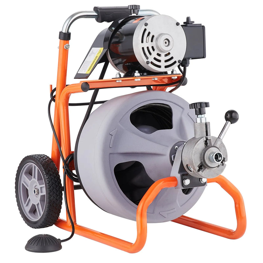 VEVOR Drain Cleaner Machine 100FT x 3/8 Inch Auto Feed with Wheels & 8 Cutters