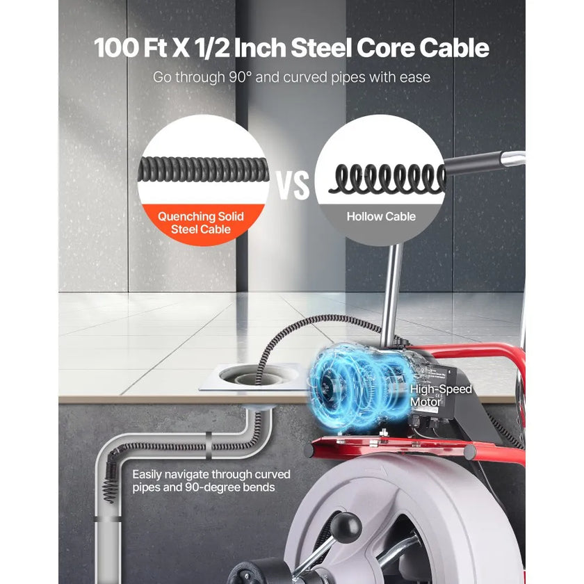 Drain Cleaner Machine 100 FT x 1/2