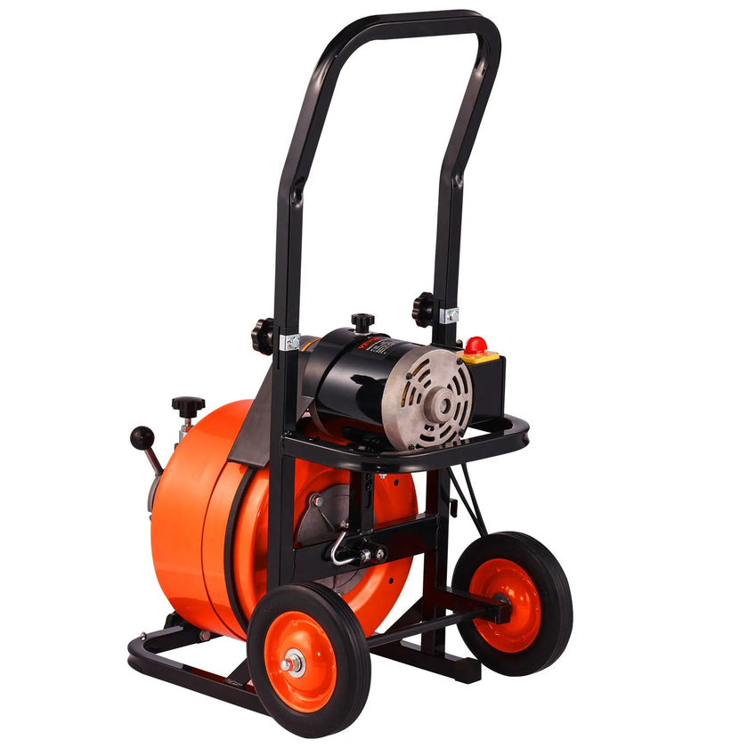 VEVOR Drain Cleaner Machine 75 FT X 1/2 Inch, Sewer Snake Machine Auto Feed, Drain Cleaning Machine with 4 Cutter & Air-Activated Foot Switch for 1