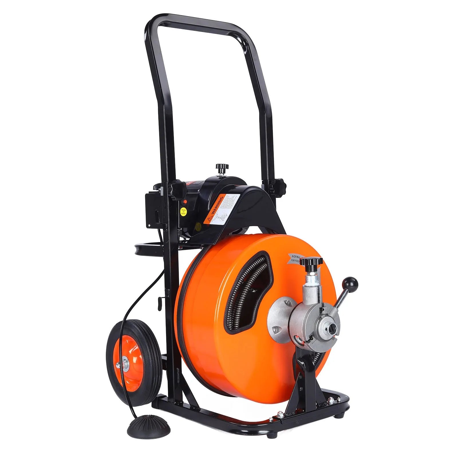 VEVOR Drain Cleaner Machine 50 FT X 3/8 Inch, Sewer Snake Machine Auto Feed, Drain Cleaning Machine with 4 Cutter & Air-activated Foot Switch for 1
