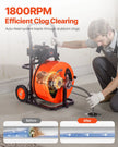 VEVOR Drain Cleaning Machine 100FT x 3/4 Inch, Sewer Snake Machine Auto Feed, Drain Auger Cleaner with 4 Cutter & Air-Activated Foot Switch for 1