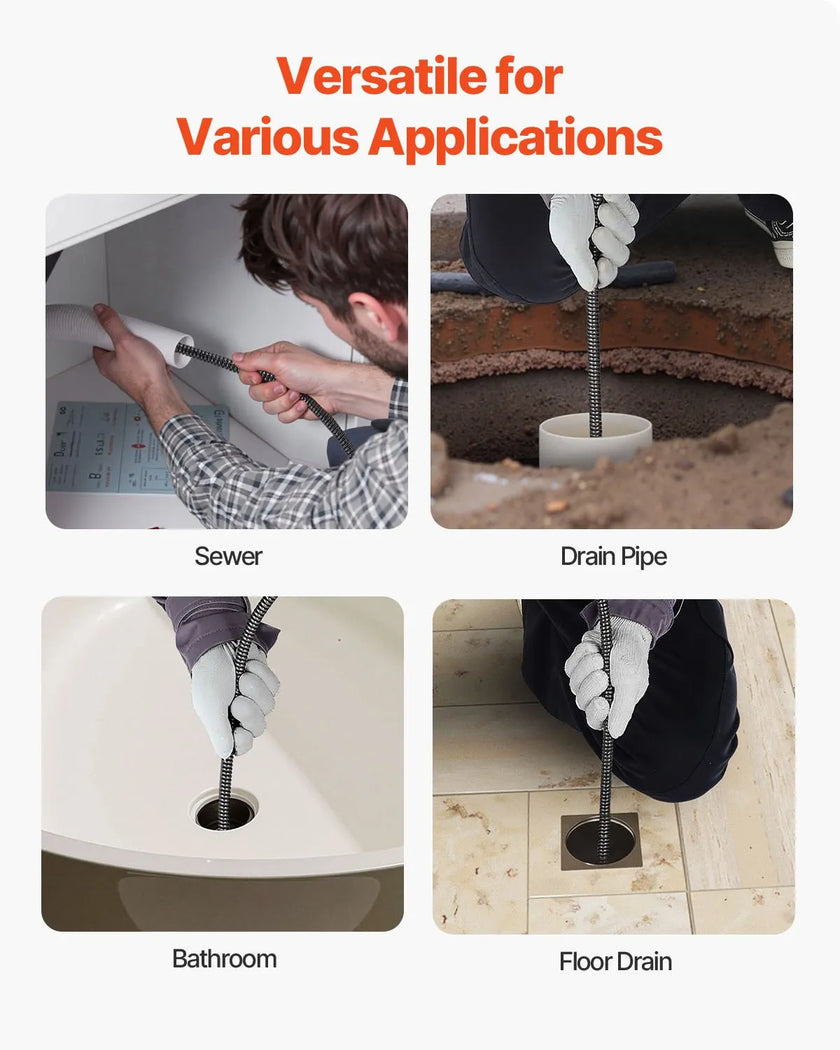 VEVOR Drain Cleaning Machine 100FT x 3/4 Inch, Sewer Snake Machine Auto Feed, Drain Auger Cleaner with 4 Cutter & Air-Activated Foot Switch for 1