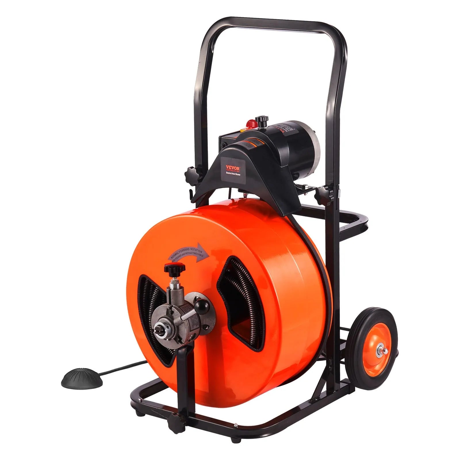VEVOR Drain Cleaning Machine 100FT x 3/4 Inch, Sewer Snake Machine Auto Feed, Drain Auger Cleaner with 4 Cutter & Air-Activated Foot Switch for 1