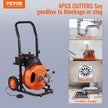 VEVOR Drain Cleaner Machine 100 Ft X 3/8 Inch, Sewer Snake Machine Auto Feed, Drain Cleaning Machine with 4 Cutter & Air-Activated Foot Switch for 1