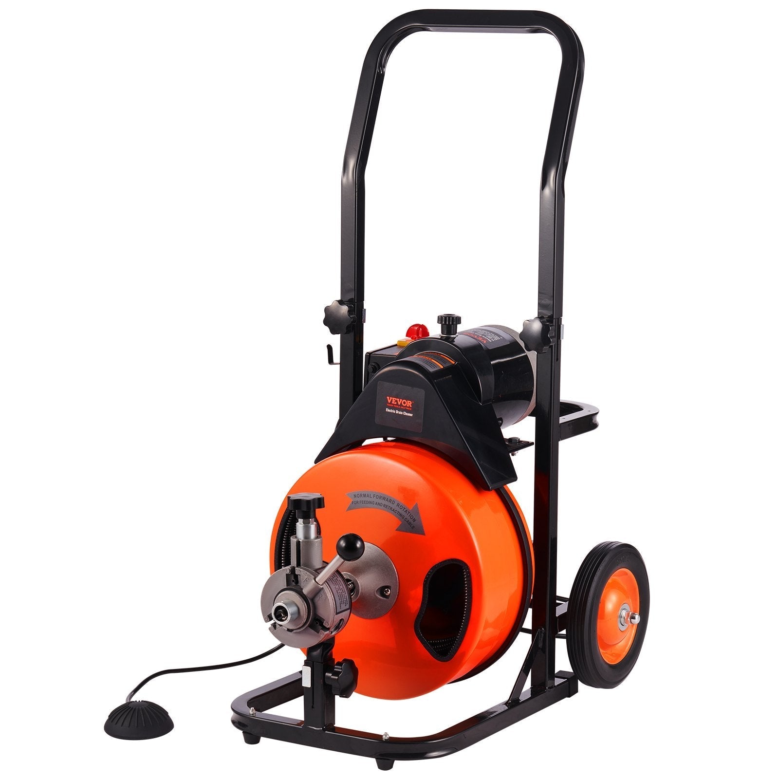 VEVOR Drain Cleaner Machine 100 Ft X 3/8 Inch, Sewer Snake Machine Auto Feed, Drain Cleaning Machine with 4 Cutter & Air-Activated Foot Switch for 1