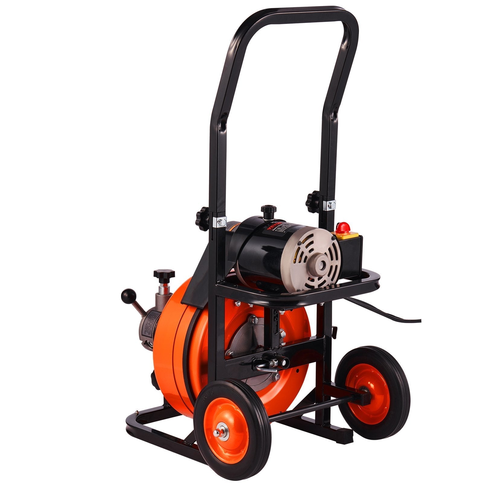 VEVOR Drain Cleaner Machine 100 Ft X 3/8 Inch, Sewer Snake Machine Auto Feed, Drain Cleaning Machine with 4 Cutter & Air-Activated Foot Switch for 1