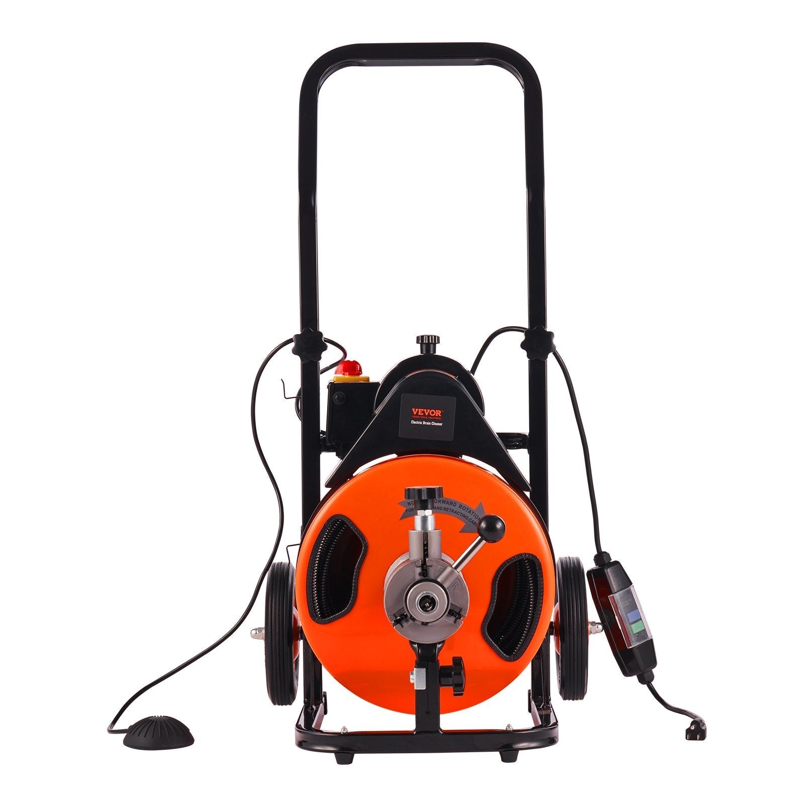 VEVOR Drain Cleaner Machine 75Ft X 3/8 Inch, Sewer Snake Machine Auto Feed, Drain Cleaning Machine with 4 Cutter & Air-activated Foot Switch for 1