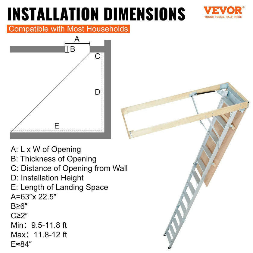 VEVOR Attic Ladder Foldable, 350-pound Capacity, 22.5