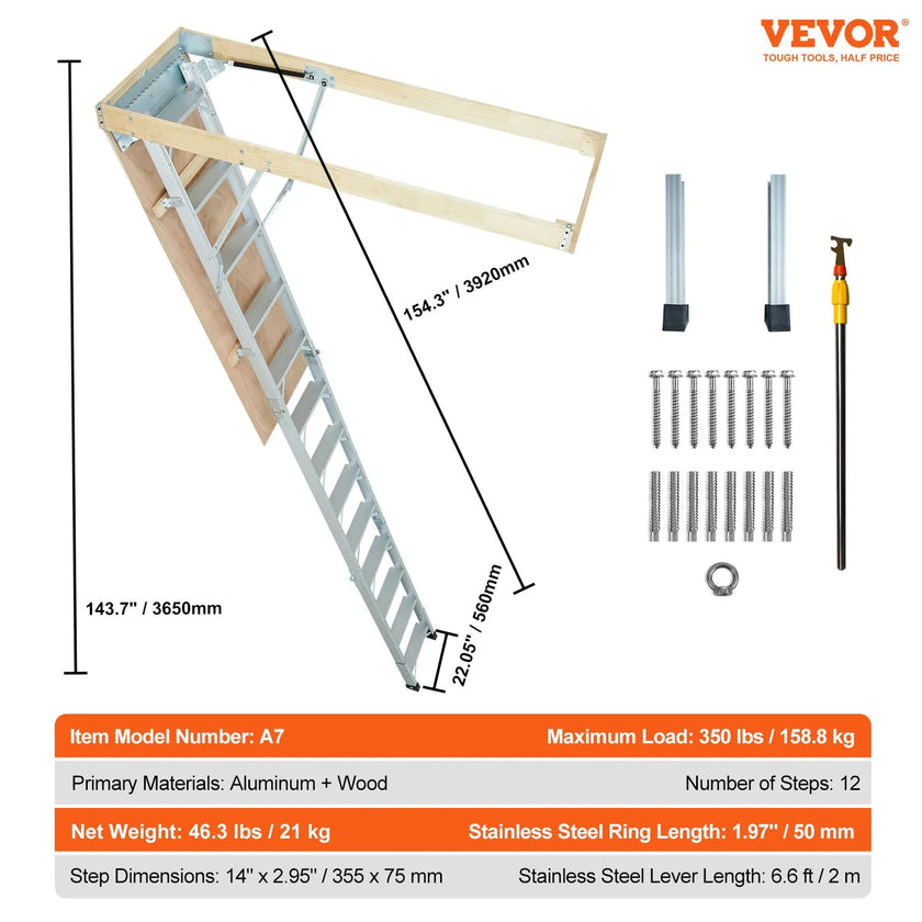 VEVOR Attic Ladder Foldable, 350-pound Capacity, 22.5