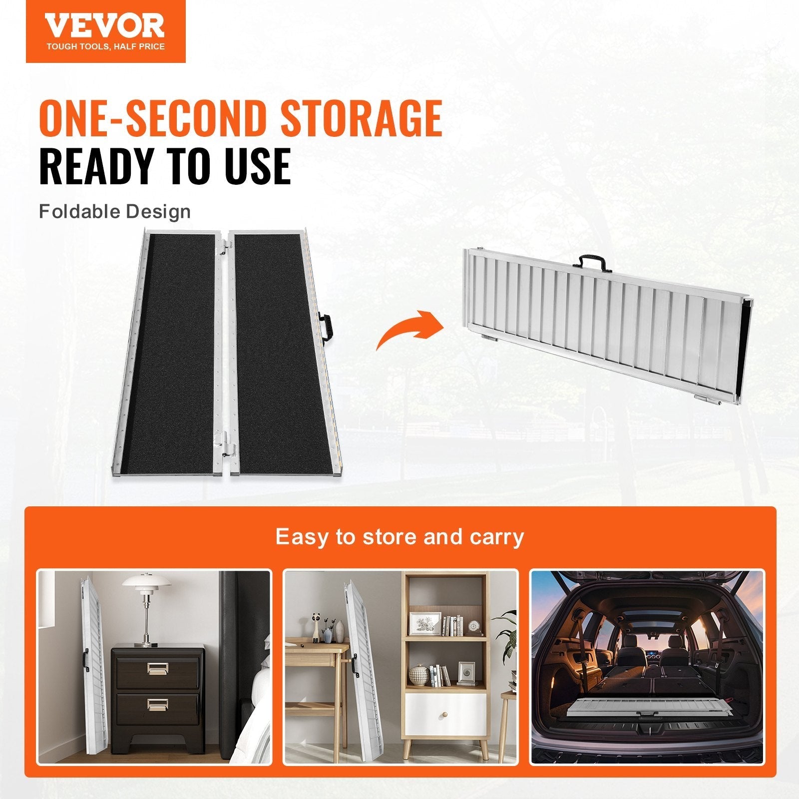 VEVOR Portable Wheelchair Ramp, 5 ft 800 lbs Capacity, Non-Slip Aluminum Folding Threshold Ramp, Foldable Mobility Scooter Ramp Wheel Chair Ramp, Handicap Ramp for Home Steps, Stairs, Doorways, Curbs