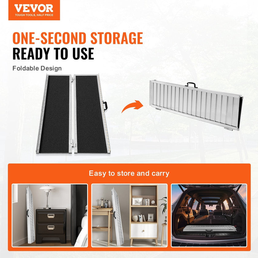 VEVOR Portable Wheelchair Ramp, 5 ft 800 lbs Capacity, Non-Slip Aluminum Folding Threshold Ramp, Foldable Mobility Scooter Ramp Wheel Chair Ramp, Handicap Ramp for Home Steps, Stairs, Doorways, Curbs