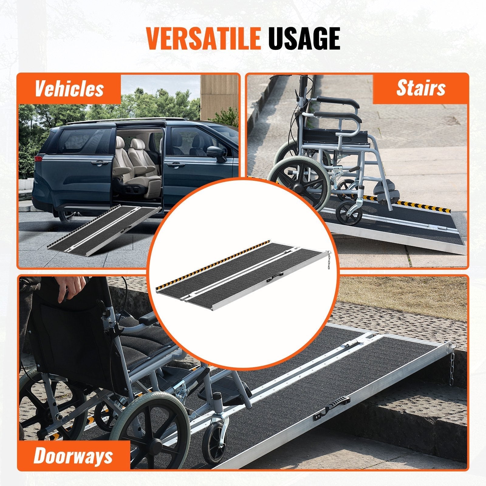 VEVOR Portable Wheelchair Ramp, 5 ft 800 lbs Capacity, Non-Slip Aluminum Folding Threshold Ramp, Foldable Mobility Scooter Ramp Wheel Chair Ramp, Handicap Ramp for Home Steps, Stairs, Doorways, Curbs