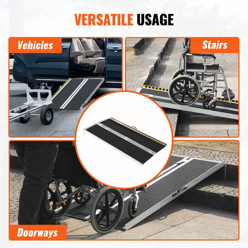 VEVOR Portable Wheelchair Ramp, 6 ft 800 lbs Capacity, Non-Slip Aluminum Folding Threshold Ramp, Foldable Mobility Scooter Ramp Wheel Chair Ramp, Handicap Ramp for Home Steps, Stairs, Doorways, Curbs