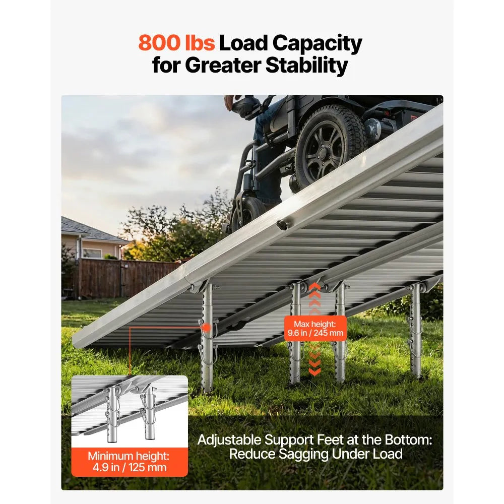 7FT Portable Wheelchair Ramp, Folding Aluminum Handicap Ramp with Non-Slip Surface, 800 lb Capacity