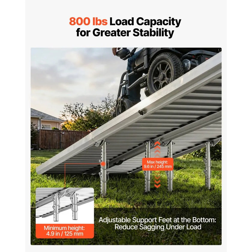 7FT Portable Wheelchair Ramp, Folding Aluminum Handicap Ramp with Non-Slip Surface, 800 lb Capacity