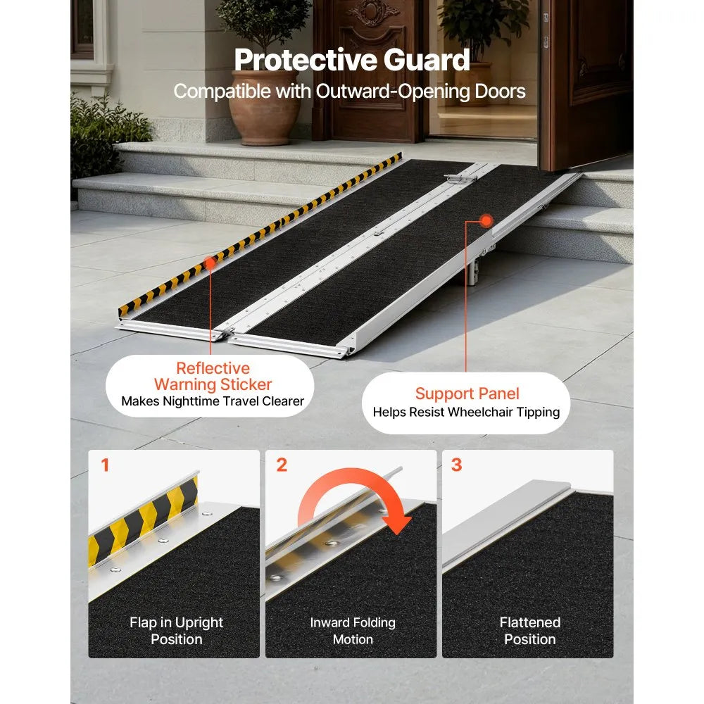 7FT Portable Wheelchair Ramp, Folding Aluminum Handicap Ramp with Non-Slip Surface, 800 lb Capacity