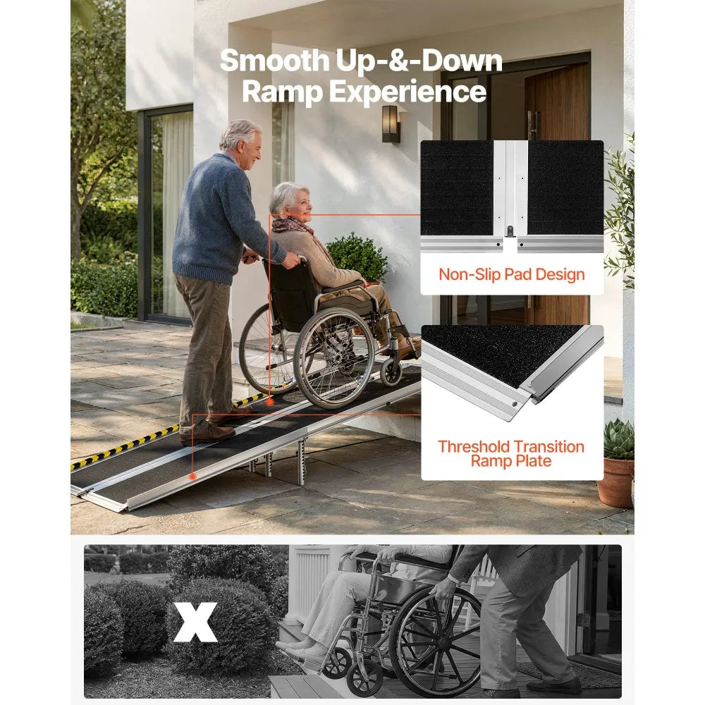 7FT Portable Wheelchair Ramp, Folding Aluminum Handicap Ramp with Non-Slip Surface, 800 lb Capacity