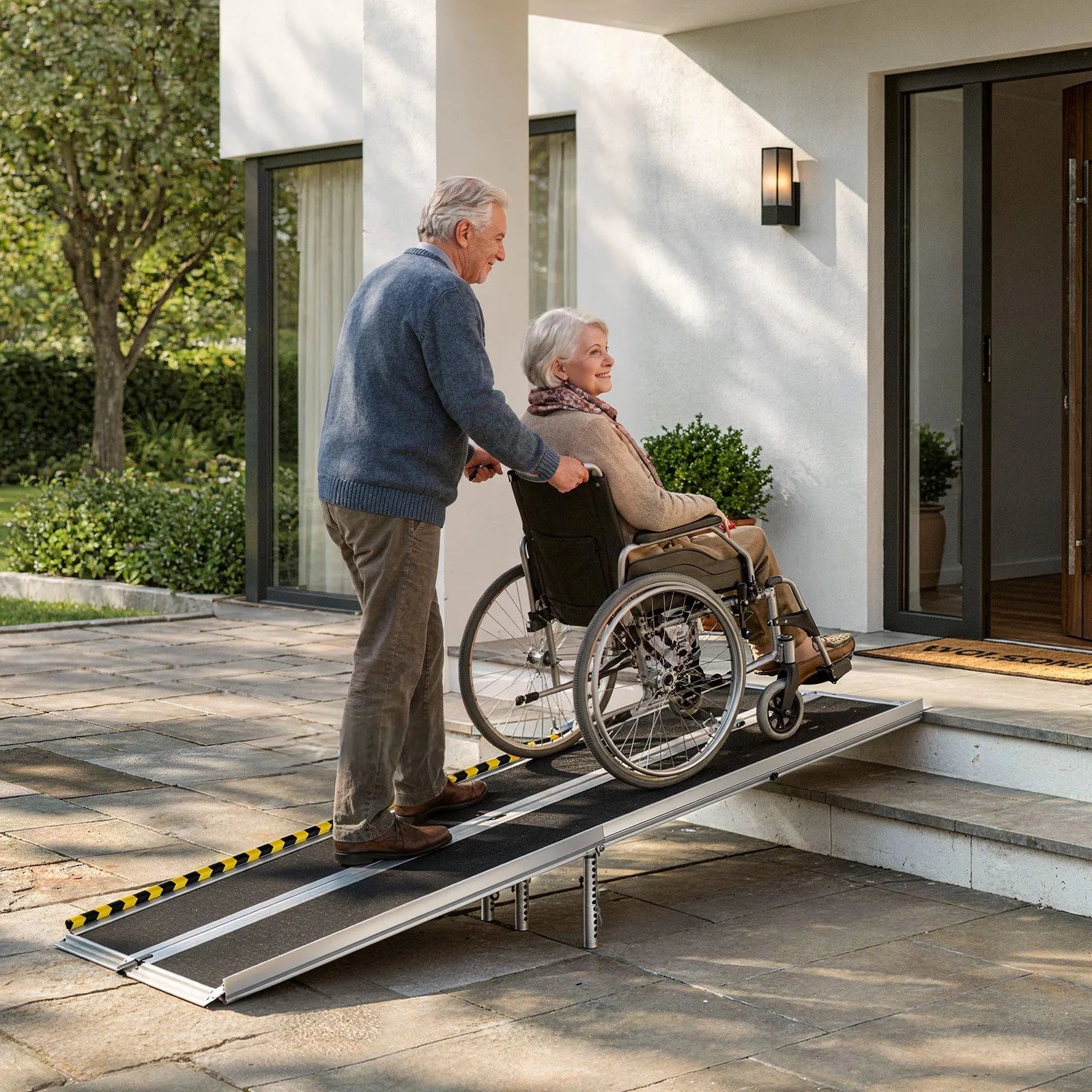 7FT Portable Wheelchair Ramp, Folding Aluminum Handicap Ramp with Non-Slip Surface, 800 lb Capacity