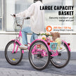 VEVOR Folding Adult Tricycle, 24-Inch 7-Speed Adult Folding Trikes, Carbon Steel 3 Wheel Cruiser Bike with Basket & Adjustable Seat, Shopping Picnic Foldable Tricycles for Women, Men, Seniors (Pink)