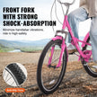 VEVOR Folding Adult Tricycle, 24-Inch 7-Speed Adult Folding Trikes, Carbon Steel 3 Wheel Cruiser Bike with Basket & Adjustable Seat, Shopping Picnic Foldable Tricycles for Women, Men, Seniors (Pink)