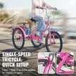 VEVOR Folding Adult Tricycle, 26-Inch Adult Folding Trikes, Carbon Steel 3 Wheel Cruiser Bike with Large Basket & Adjustable Seat, Shopping Picnic Foldable Tricycles for Women, Men, Seniors (Pink)