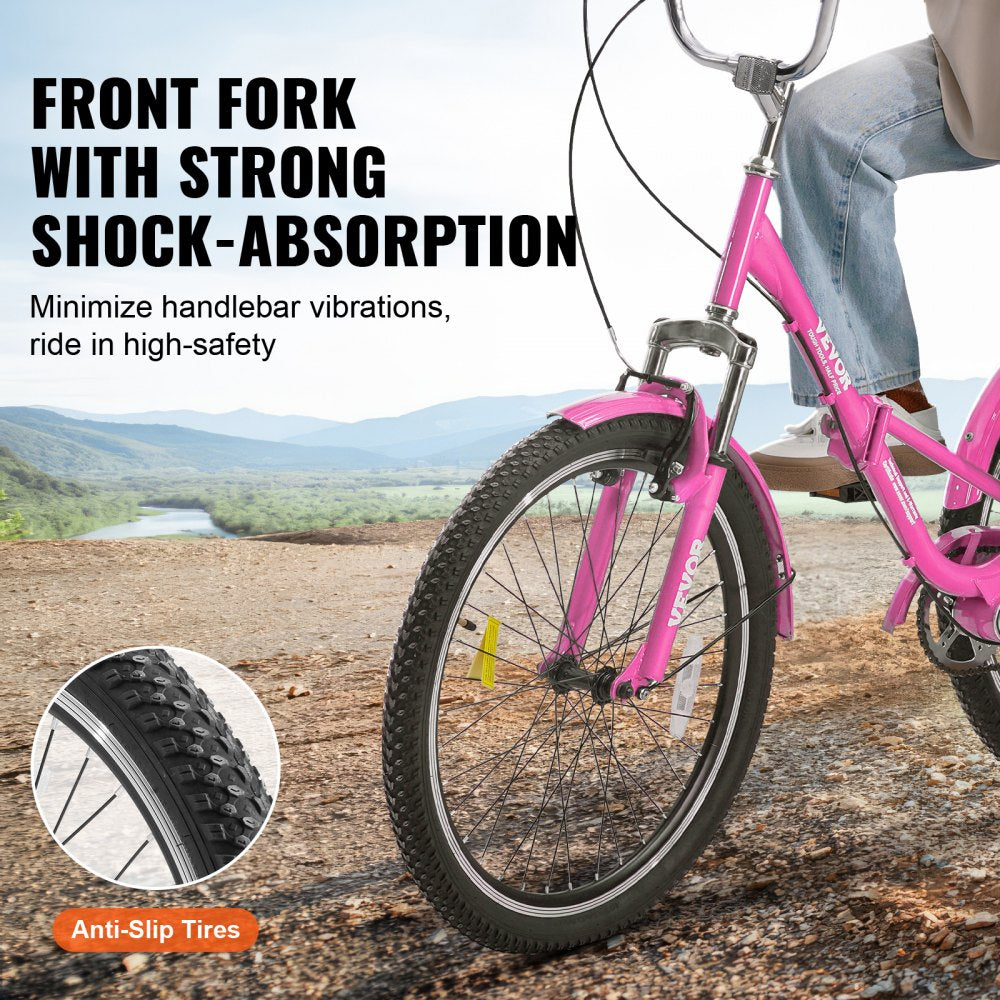 VEVOR Folding Adult Tricycle, 26-Inch Adult Folding Trikes, Carbon Steel 3 Wheel Cruiser Bike with Large Basket & Adjustable Seat, Shopping Picnic Foldable Tricycles for Women, Men, Seniors (Pink)
