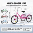 VEVOR Folding Adult Tricycle, 26-Inch Adult Folding Trikes, Carbon Steel 3 Wheel Cruiser Bike with Large Basket & Adjustable Seat, Shopping Picnic Foldable Tricycles for Women, Men, Seniors (Pink)