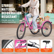 VEVOR Folding Adult Tricycle, 26-Inch 7-Speed Adult Folding Trikes, Carbon Steel 3 Wheel Cruiser Bike with Basket & Adjustable Seat, Shopping Picnic Foldable Tricycles for Women, Men, Seniors (Pink)