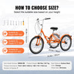 VEVOR Folding Adult Tricycle, 24-Inch 7-Speed Adult Folding Trikes, Carbon Steel 3 Wheel Cruiser Bike with Basket & Adjustable Seat, Shopping Picnic Foldable Tricycles for Women, Men, Seniors (Orange)