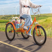 VEVOR Folding Adult Tricycle, 24-Inch 7-Speed Adult Folding Trikes, Carbon Steel 3 Wheel Cruiser Bike with Basket & Adjustable Seat, Shopping Picnic Foldable Tricycles for Women, Men, Seniors (Orange)