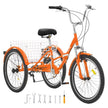 VEVOR Folding Adult Tricycle, 24-Inch 7-Speed Adult Folding Trikes, Carbon Steel 3 Wheel Cruiser Bike with Basket & Adjustable Seat, Shopping Picnic Foldable Tricycles for Women, Men, Seniors (Orange)