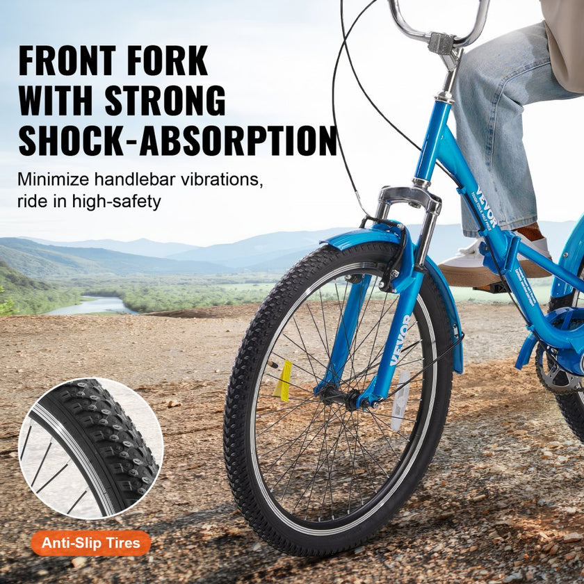 VEVOR Folding Adult Tricycle, 24-Inch Adult Folding Trikes, Carbon Steel 3 Wheel Cruiser Bike with Large Basket & Adjustable Seat, Shopping Picnic Foldable Tricycles for Women, Men, Seniors (Blue)