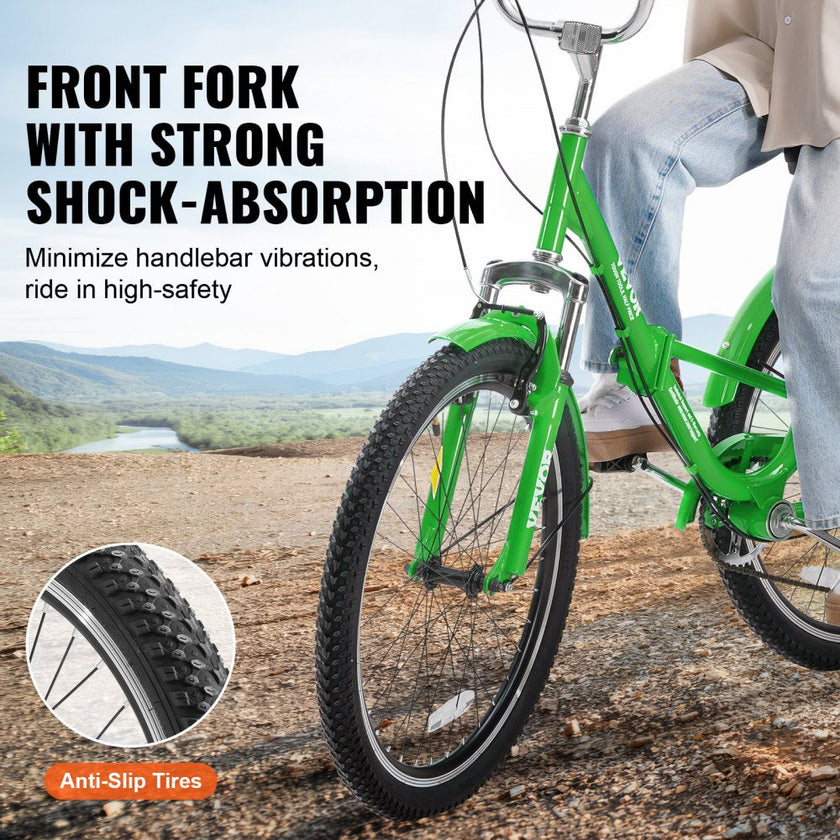 VEVOR Folding Adult Tricycle, 26-Inch 7-Speed Adult Folding Trikes, Carbon Steel 3 Wheel Cruiser Bike with Basket & Adjustable Seat, Shopping Picnic Foldable Tricycles for Women, Men, Seniors (Green)