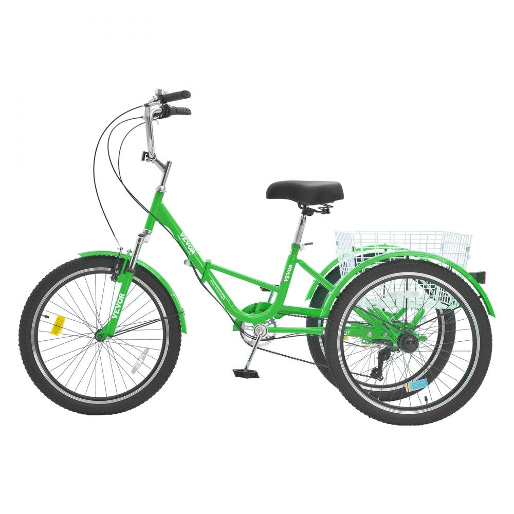 VEVOR Folding Adult Tricycle, 26-Inch 7-Speed Adult Folding Trikes, Carbon Steel 3 Wheel Cruiser Bike with Basket & Adjustable Seat, Shopping Picnic Foldable Tricycles for Women, Men, Seniors (Green)