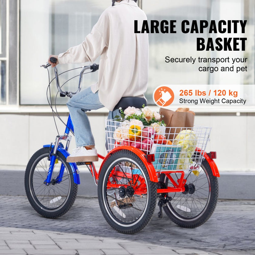 VEVOR Folding Adult Tricycle, 20-Inch 7-Speed Adult Folding Trikes, Carbon Steel 3 Wheel Cruiser Bike with Large Basket & Adjustable Seat, Shopping Picnic Foldable Tricycles for Women, Men, Seniors