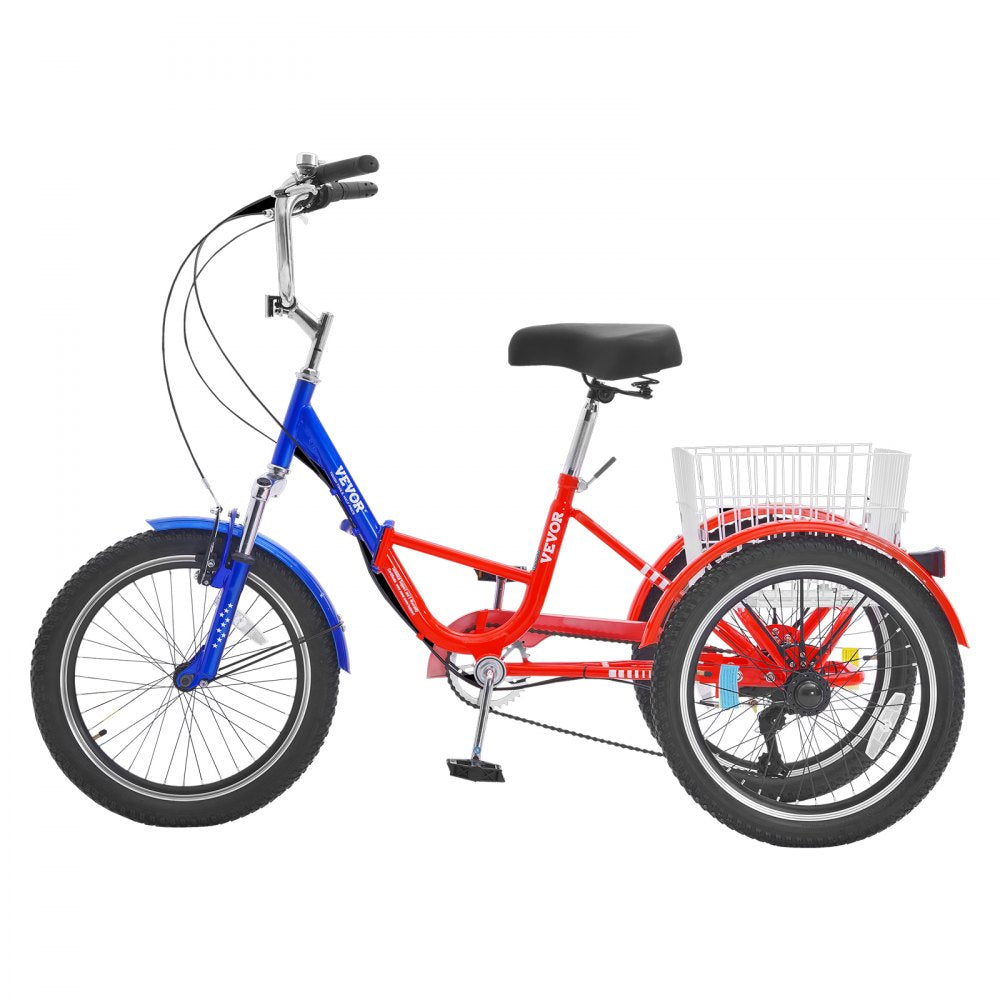 VEVOR Folding Adult Tricycle, 20-Inch 7-Speed Adult Folding Trikes, Carbon Steel 3 Wheel Cruiser Bike with Large Basket & Adjustable Seat, Shopping Picnic Foldable Tricycles for Women, Men, Seniors