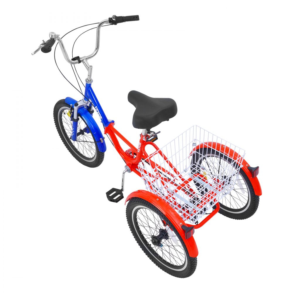 VEVOR Folding Adult Tricycle, 20-Inch 7-Speed Adult Folding Trikes, Carbon Steel 3 Wheel Cruiser Bike with Large Basket & Adjustable Seat, Shopping Picnic Foldable Tricycles for Women, Men, Seniors