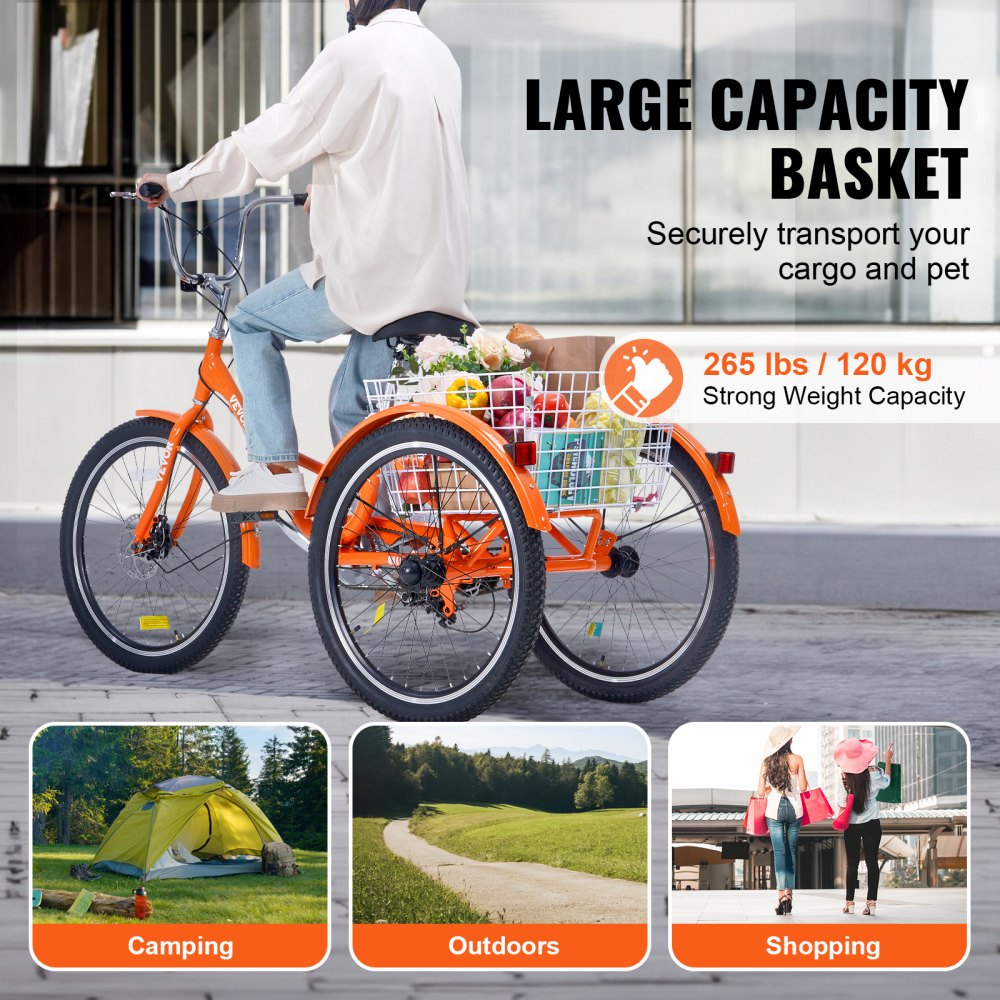 VEVOR Folding Adult Tricycle, 20-Inch Adult Folding Trikes, Lightweight Aluminum Alloy 3 Wheel Cruiser Bike with Large Rear Basket, Shopping Picnic Foldable Tricycles for Adults, Women, Men, Seniors