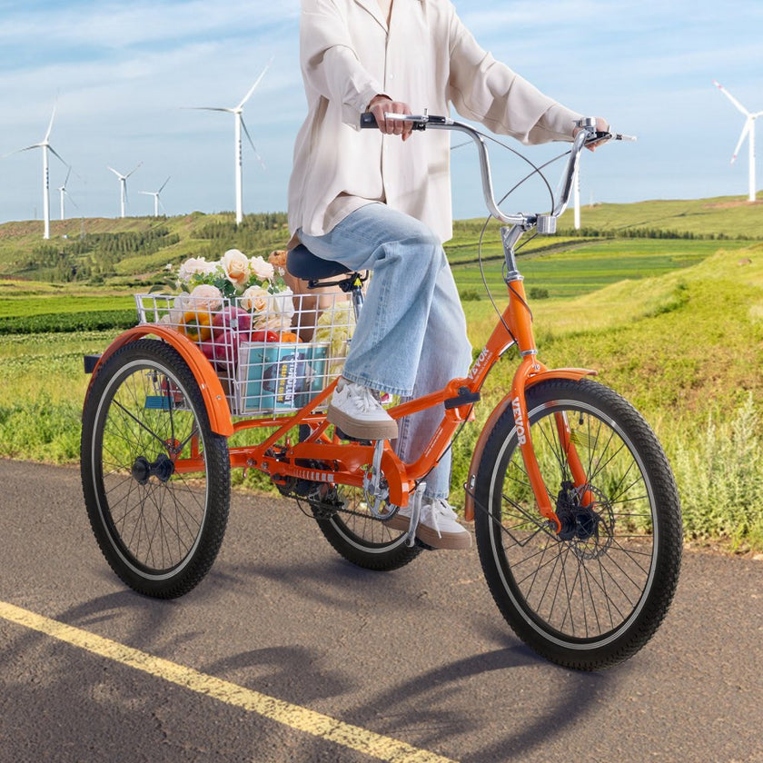 VEVOR Folding Adult Tricycle, 20-Inch Adult Folding Trikes, Lightweight Aluminum Alloy 3 Wheel Cruiser Bike with Large Rear Basket, Shopping Picnic Foldable Tricycles for Adults, Women, Men, Seniors