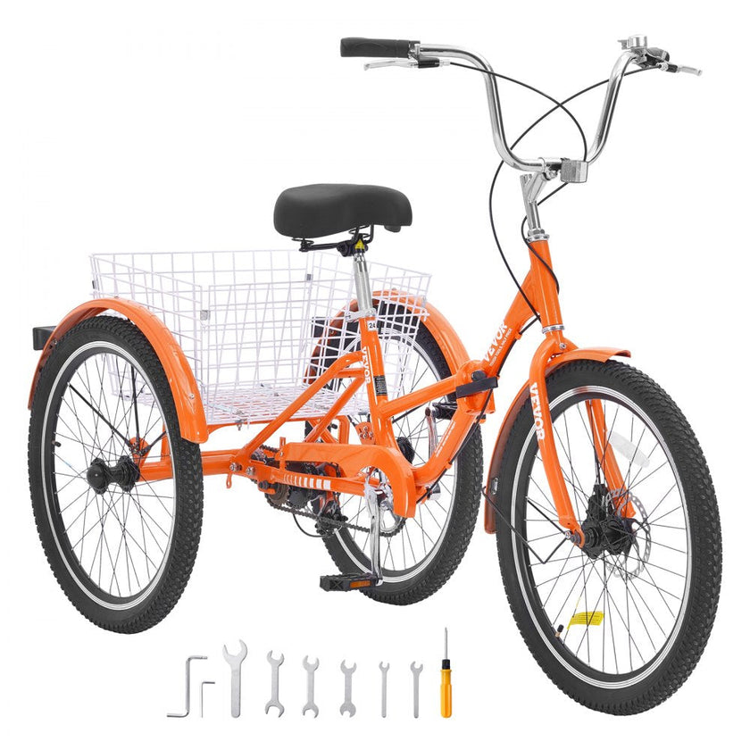 VEVOR Folding Adult Tricycle, 20-Inch Adult Folding Trikes, Lightweight Aluminum Alloy 3 Wheel Cruiser Bike with Large Rear Basket, Shopping Picnic Foldable Tricycles for Adults, Women, Men, Seniors