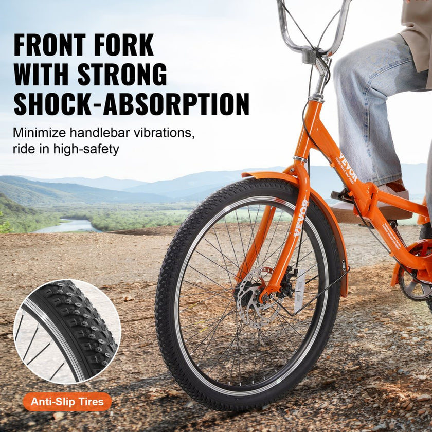 VEVOR Folding Adult Tricycle, 24-Inch Adult Folding Trikes, Lightweight Aluminum Alloy 3 Wheel Cruiser Bike with Large Rear Basket, Shopping Picnic Foldable Tricycles for Adults, Women, Men, Seniors