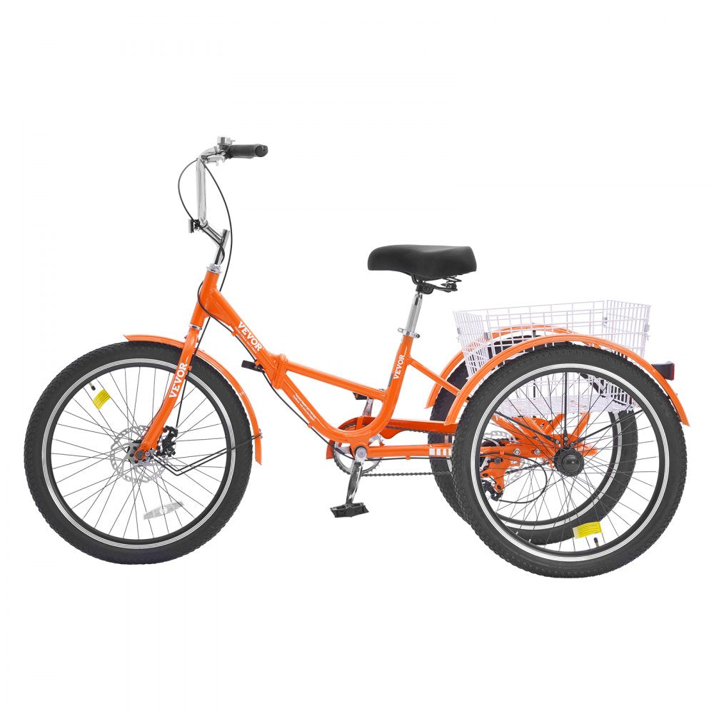 VEVOR Folding Adult Tricycle, 24-Inch Adult Folding Trikes, Lightweight Aluminum Alloy 3 Wheel Cruiser Bike with Large Rear Basket, Shopping Picnic Foldable Tricycles for Adults, Women, Men, Seniors