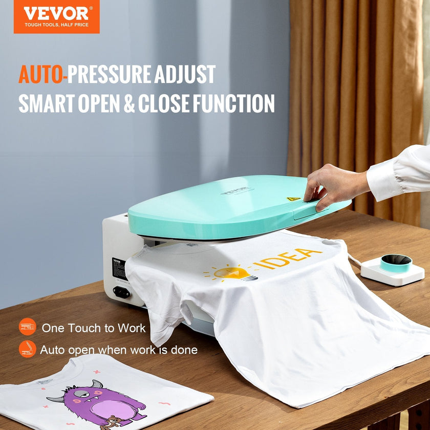 VEVOR Auto Heat Press, Smart Heat Press Machine for T-Shirts, Knob Design Easy Press, Large Mica Heat Plate, Heat Up Fast, Professional Heat Press for Sublimation, Vinyl, Heat Transfer Projects 15x12