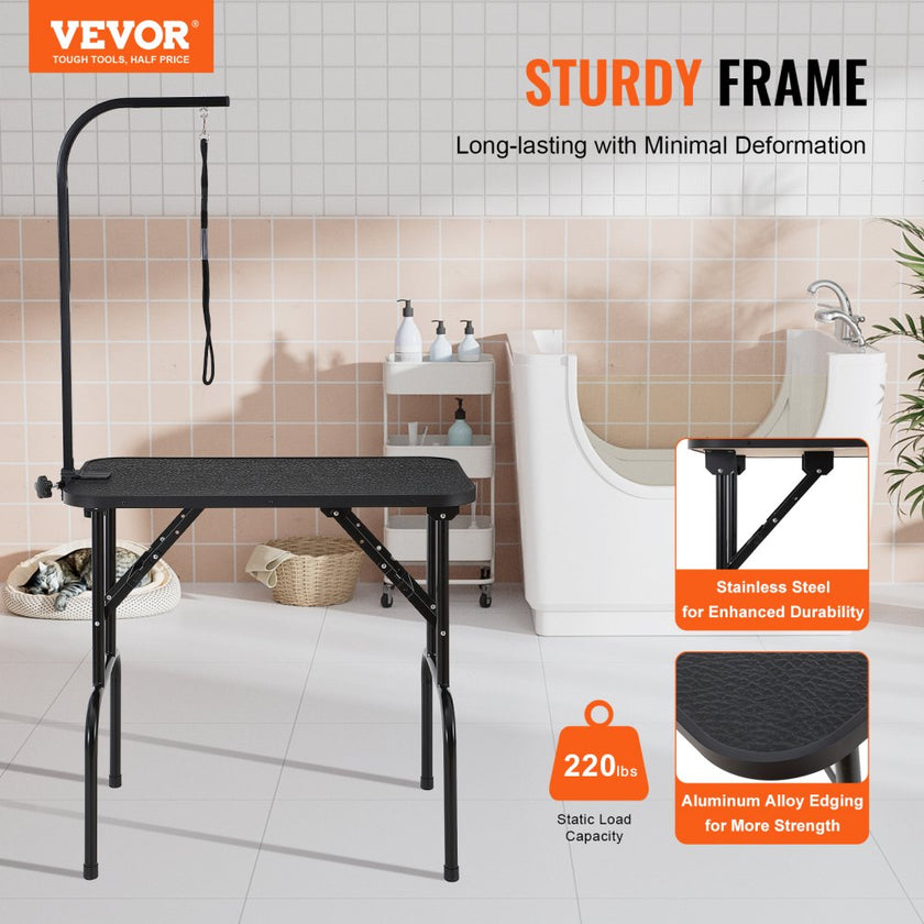 VEVOR Pet Grooming Table Arm with Clamp, 32''x18'' Dog Grooming Station, Foldable Pets Grooming Stand for Medium and Small Dogs, Free No Sit Haunch Holder with Grooming Loop, Bearing 220lbs
