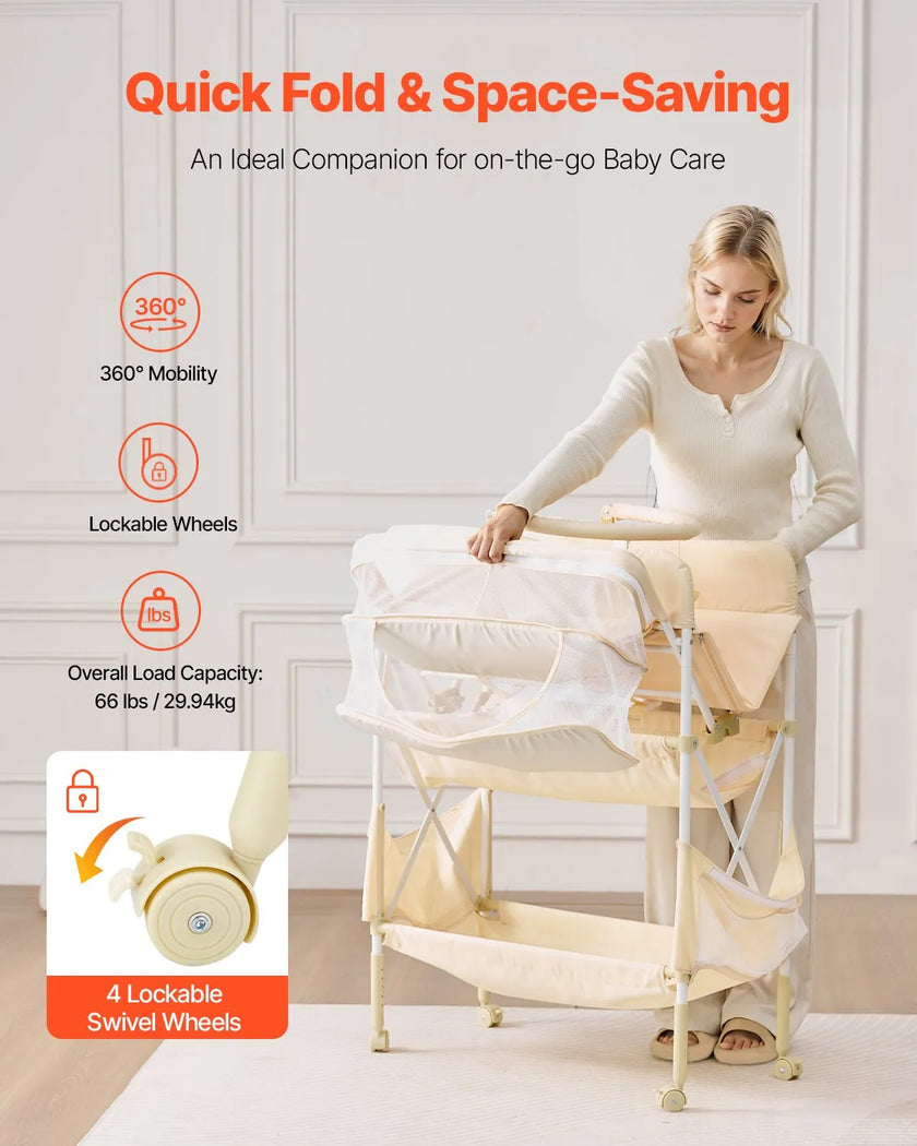 VEVOR Foldable Baby Changing Diaper Station with Side Basket & Hanging Rod Beige
