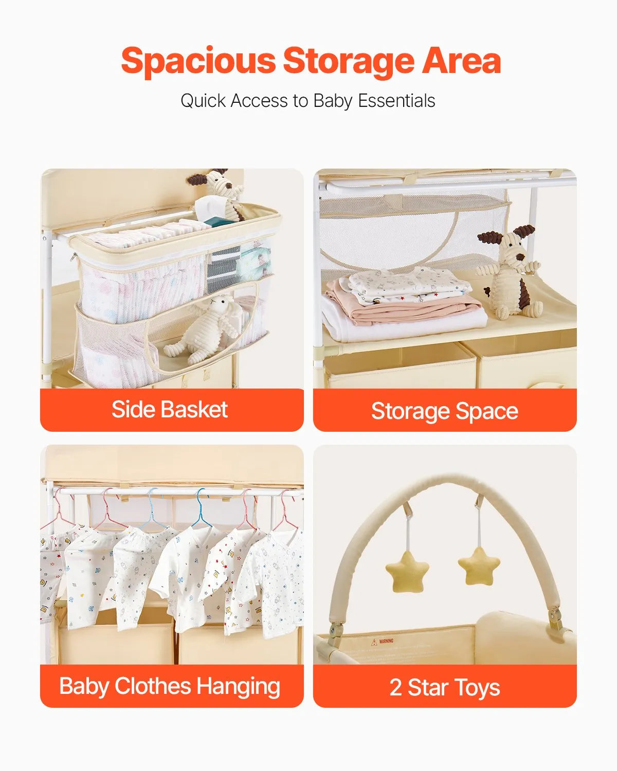 VEVOR Foldable Baby Changing Diaper Station with Side Basket & Hanging Rod Beige