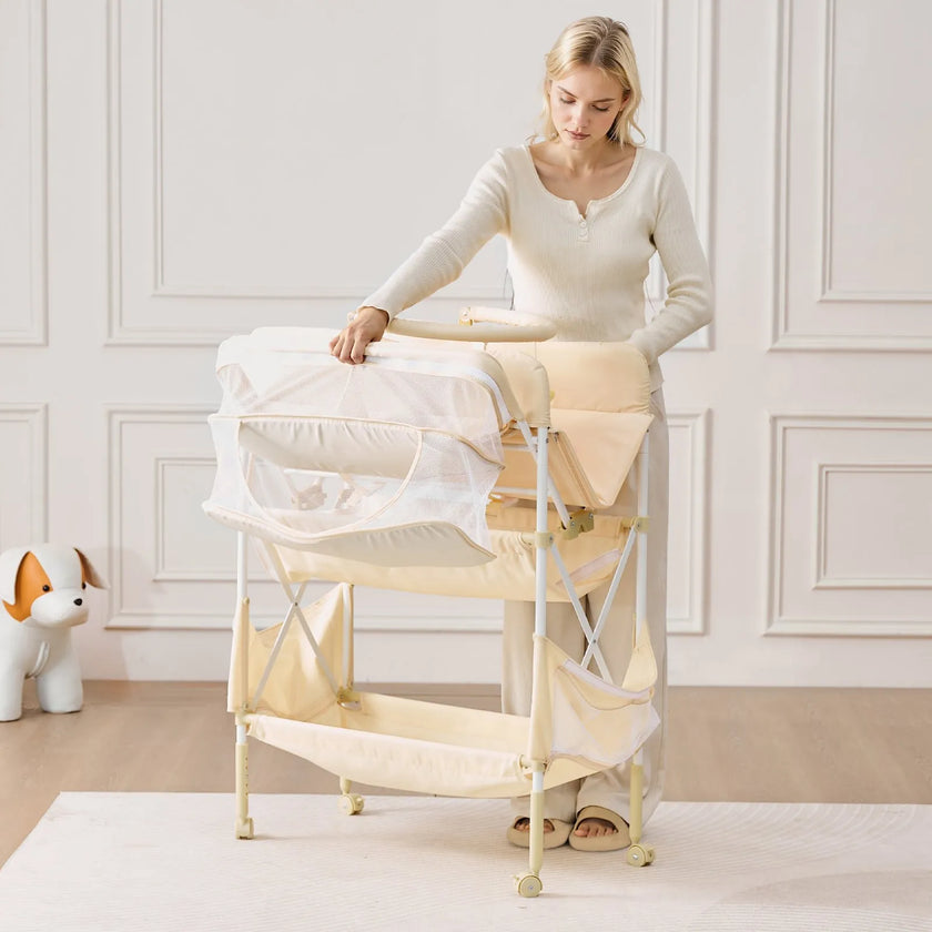 VEVOR Foldable Baby Changing Diaper Station with Side Basket & Hanging Rod Beige