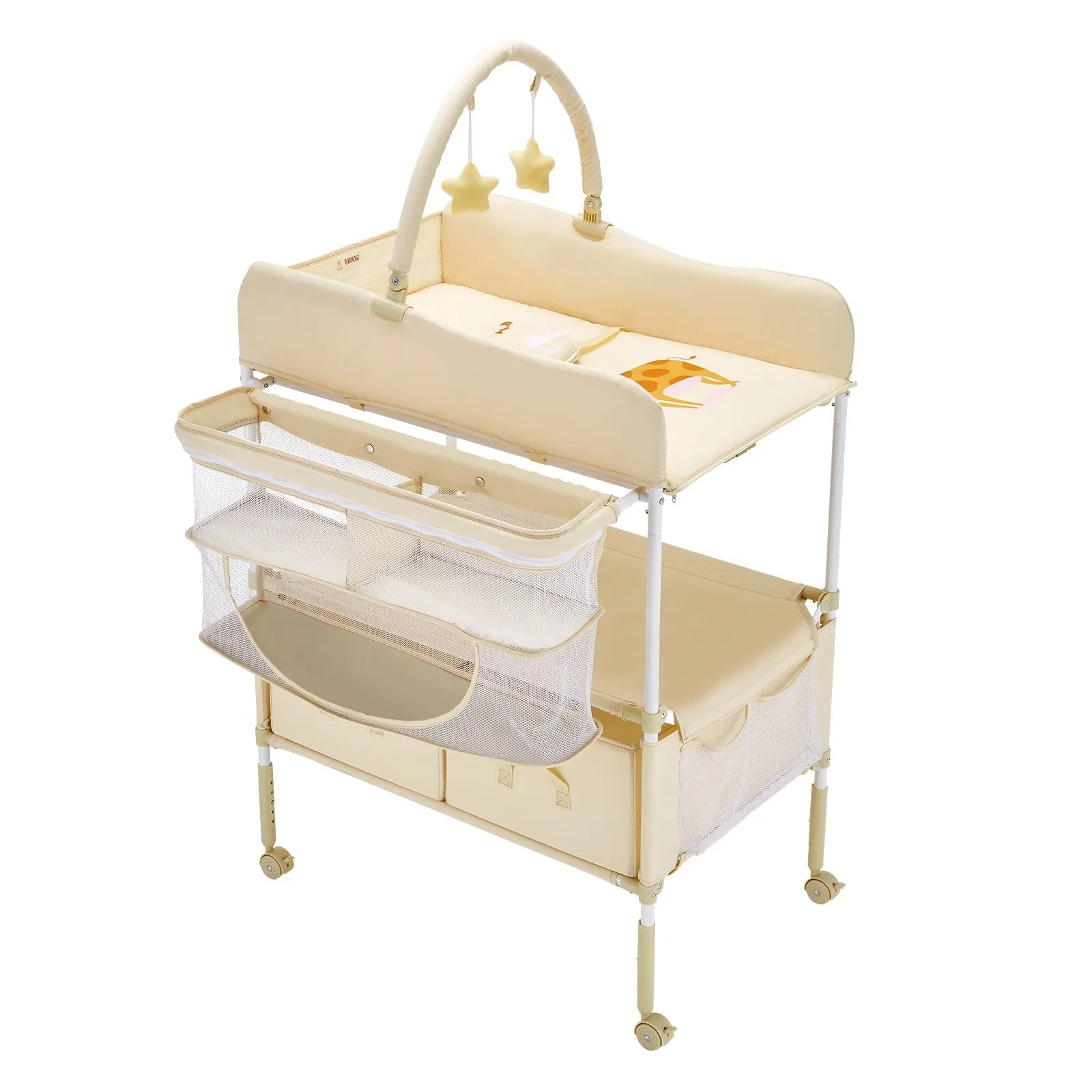 VEVOR Foldable Baby Changing Diaper Station with Side Basket & Hanging Rod Beige